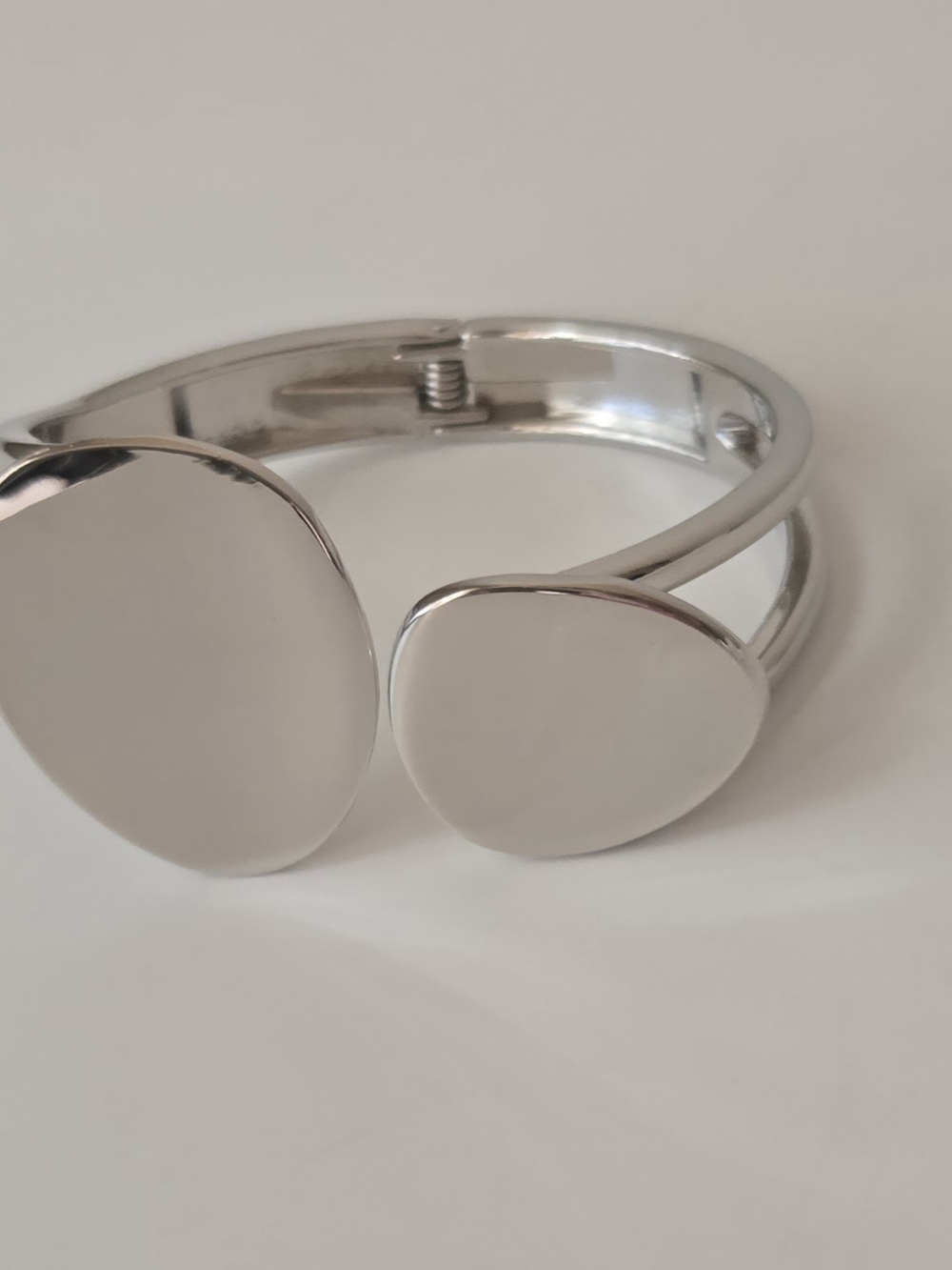 Modern Double Disc Silver Bangle Bracelet